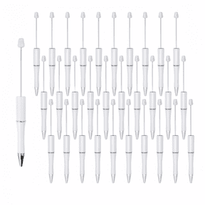 30 Pack DIY Beadable Pens with 1.0mm Black Ink - White Bulk Beaded Pens for Wokers, Teachers, Bridal & Graduation Gifts