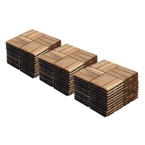 30 Pack Deck Tiles, 12 "x12" Square Interlocking Deck Tiles, Hardwood Brown Deck Tiles Interlocking Outdoor All Weather, Pool Balcony Backyard Terrace, Yellow