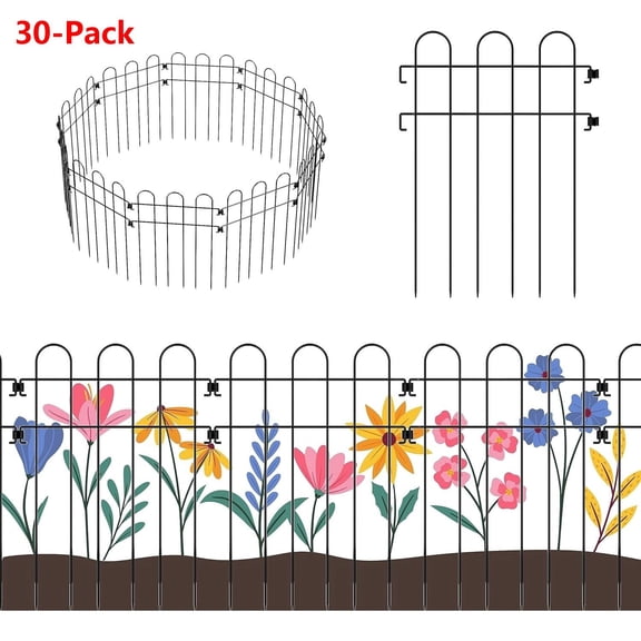 30-Pack Decorative Garden Fence, 30ft(L) x16.5in(H) Rustproof Metal Border – No-Dig Animal Barrier for Dogs, Rabbits & Cats – Outdoor Yard Edging for Flower Beds, Lawns & Vegetable Gardens
