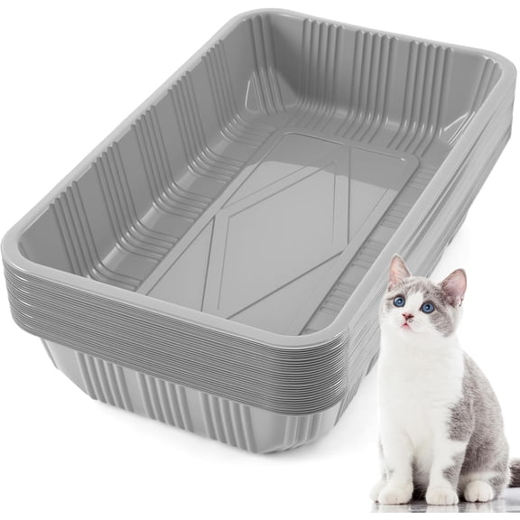 30 Pack Disposable Cat Litter Boxes, Plastic Leakproof Litter Trays for Cats, Disposable Travel or Temporary Litters Pan for Kittens and Small Pets, 16.7 x 10.5 x 3.4 Inch(Gray)