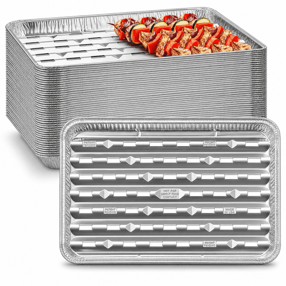 30 Pack Disposable Perforated Aluminum Baking Pans, 13.4 x 9 x 1.1 Inch