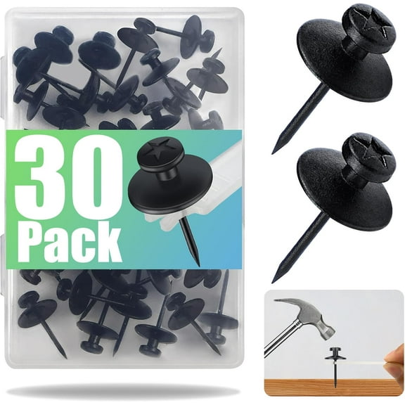 30 Pack Double Headed Push Pins for Hanging Pictures & Tapestry, Mini Wall H Design for Small Wall Decor & String Lights  Renter Friendly Thumb Tacks for Dorm, Apartment & Home Office, Black