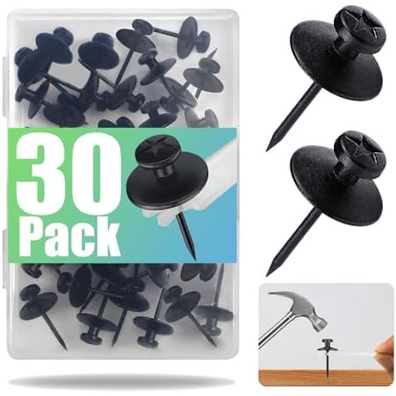 30 Pack Double Headed Push Pins for Hanging Pictures & Tapestry, Mini Wall Hook Design for Small Wall Decor & String Lights – Renter Friendly Thumb Tacks for Dorm, Apartment & Home Office, Black