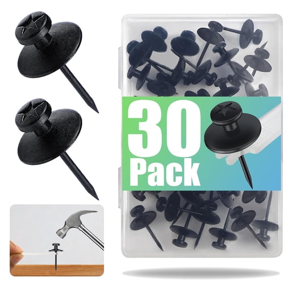 30 Pack Double Headed Push Pins for Hanging Pictures & Tapestry, Mini Wall Hook Design for Small Wall Decor & String Lights  Renter Friendly Thumb Tacks for Dorm, Apartment & Home Office, Black