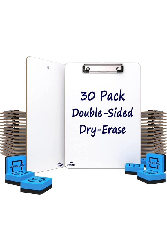 30 Pack Double Sided Dry Erase Clipboards 9"x12" Durable Clipboards Bulk with 30 Dry Erase Erasers, Dry Erase Clipboard with Low Profile Clip for School, Classroom and Home Use