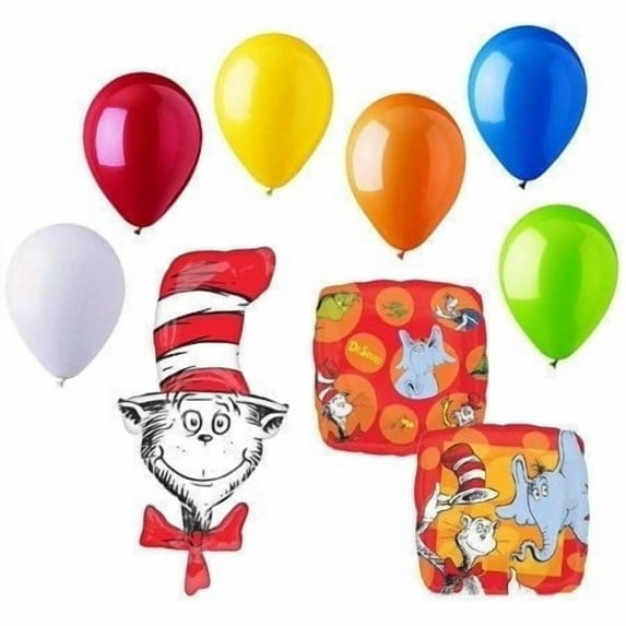 Cat in the Hat Theme 9 Piece Balloons Baby Shower Birthday Cat Hat Party Supplies Decorations