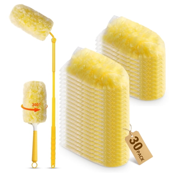 30 Pack Duster Refills with 2 Handles, 360-Degree High-Density Duster Heads