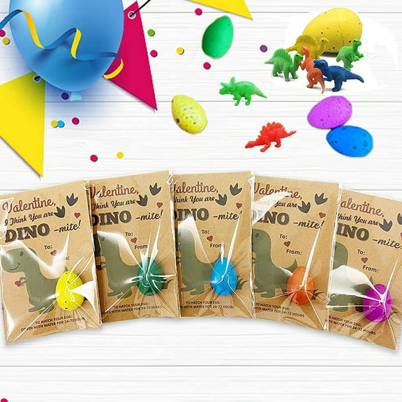 30 Pack Easter Hatching Dinosaur Eggs with Colorful Dino Toys, Easter Basket Stuffers and Party Favors, Assorted Colors with Valentines Exchange Cards