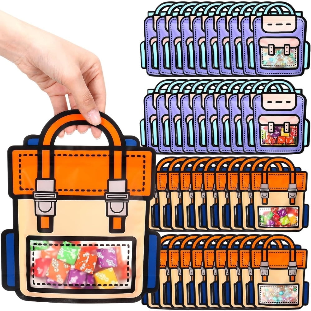 30-Pack Elegant Purple & Orange Gift Bags with Handles, Premium Plastic Stand-Up Zipper Bags for Party Favors, Candy & Toys