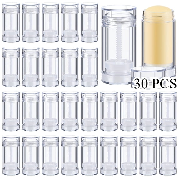 30 Pack Empty Deodorant Containers 30ml (1 oz )- Refillable Plastic Tubes with Twist Up Bottom for Solid Perfume Lip Balm Travel DIY