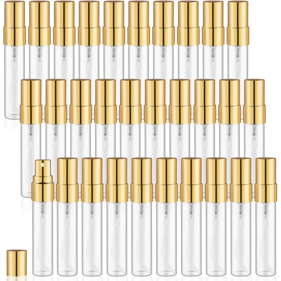 30 Pack Empty Mini Glass  Bottle Refillable Fine Mist Perfume Atomizer Portable Travel Sample  Bottles Containers For Perfume Essential Oils  Liquid (clear bottle, 5ml)