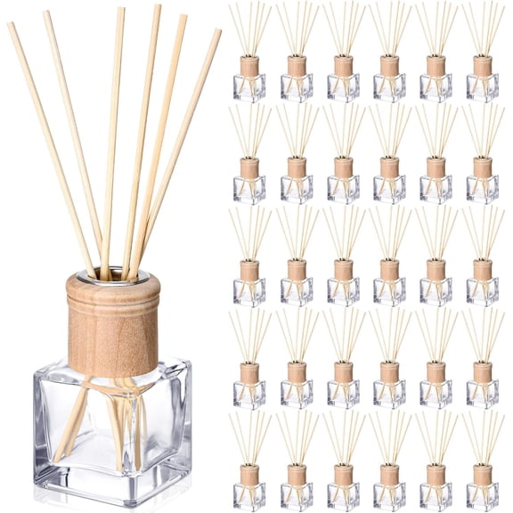 30 Pack Empty Refillable Reed Diffuser Bottles with Wooden Caps and Rattan Sticks 50ml