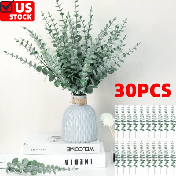 30 Pack Eucalyptus Stems Artificial Green Leaves Faux Eucalyptus Stems Branches 15 inch for Wedding Bouquet Home Decor