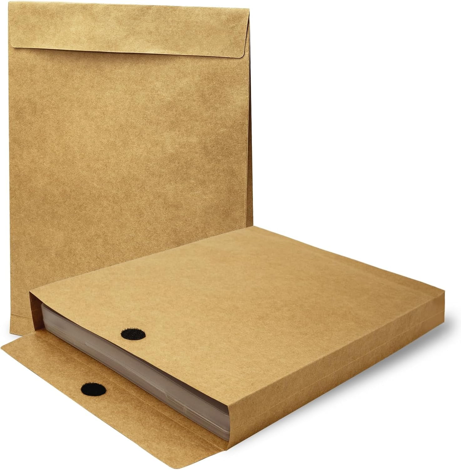 30 Pack Expandable Envelopes 13 x 9.4 Inch, Large Heavy-Duty Hook-and-Loop Fastener Mailing Envelopes 200gsm Tear-Resistant File Storage for Office Documents, Photos, Organizing (Brown)