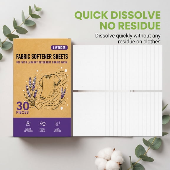 30-Pack Fabric Softener Sheets Laundry,Static Reduction Long-Lasting Fresh Scent,Plant-Based Dissolvable for Sensitive Skin,Eco-Friendly Dryer Use Mess-Free