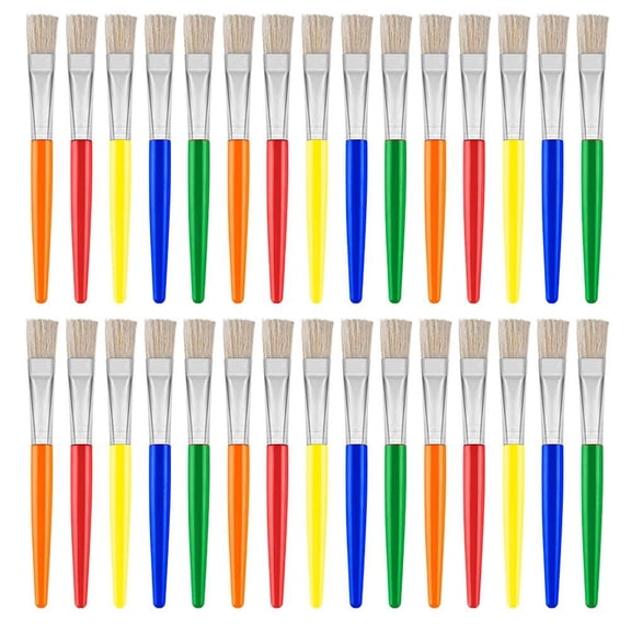 30-Pack Fan Paint Brush Set for Kids & Beginners, Synthetic Nylon Bristle Brushes with Wooden Handles, Bulk Art Supplies for Watercolor, Acrylic, Gouache and Oil Painting, White