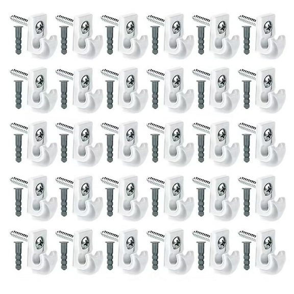 30 Pack Fixed Mount Drywall Wire Shelf Back Wall Clips Shelf Brackets Included Screws and Clips with Expansion Tubes, Heavy Duty Shelf Clips for Wire Shelving for Christmas Holiday Party (White)