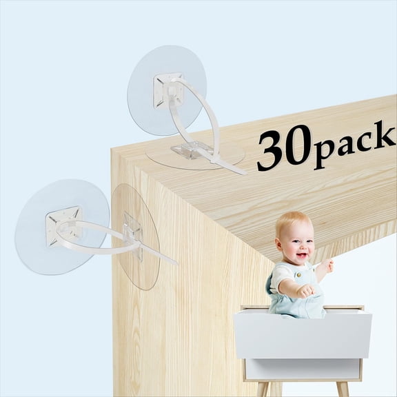 30-Pack Furniture Anti-Tip Straps, No Drill Self-Adhesive Furniture Anchors for Baby Proofing, Secures up to 168 Pounds to Prevent Falling & Tipping for Home & Everyday Use