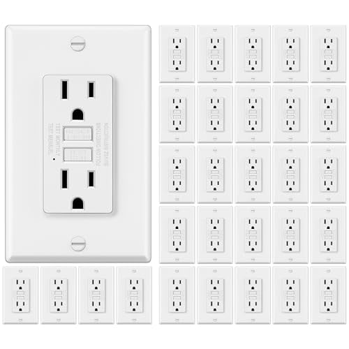 30 Pack GFCI Outlets 15 Amp, Non-Tamper Resistant, Decor GFI Receptacles with LED Indicator, Ground Fault Circuit Interrupter, Wallplate Included, ETL Listed, White