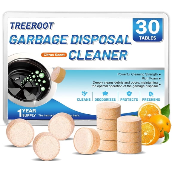 30 Pack Garbage Disposal Cleaner Tablets, Deodorizer, Foaming Sink Cleaner, Fresh Citrus Foaming Tablets for Garbage Disposal, Clean Kitchen Sink and Eliminate Odors, 1 Year Supply