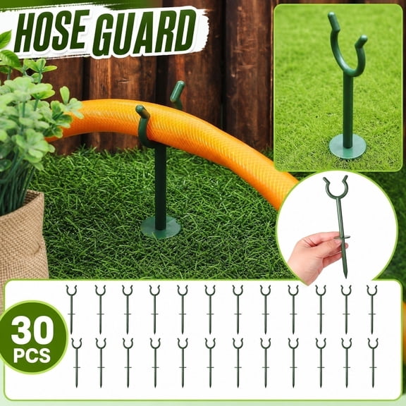 30 Pack Garden Hose Guide Stakes - U-Shape Hose Holder for Irrigation Support, Heavy Duty Plastic Lawn & Flower Bed Protector for Home Gardeners, Green