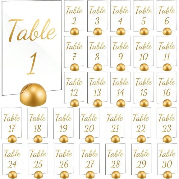 30 Pack Gold Acrylic Wedding Table Numbers 130 With Stands 4 X 6 Inch Acrylic Table Signs With Gold Round Card Holder Wedding Seating Chart For Reception Decorations Event Party Classic