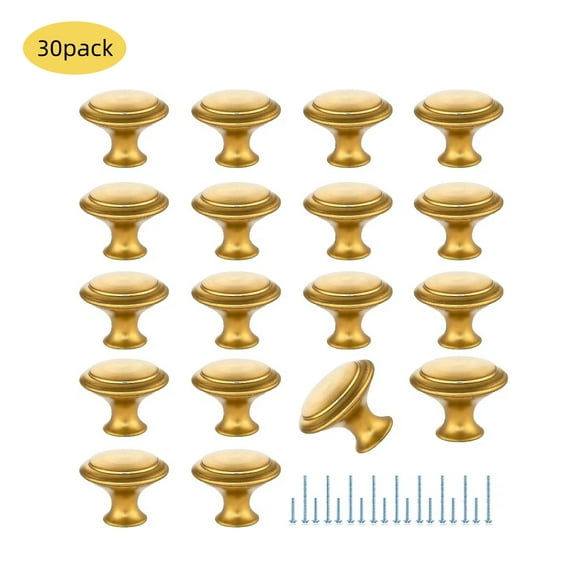 30 Pack Gold Cabinet Drawer Hardware 30mm Kitchen Cabinet Knobs Drawer Pulls with Installation Screws for Dressers Kitchens Cupboard
