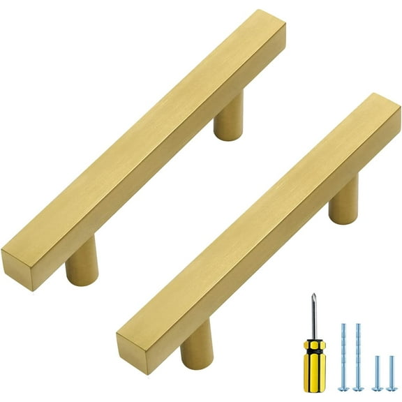 30 Pack Gold Cabinet Handles 3 Inch Brushed Brass Square Cabinet Pulls Gold Hardware for Kitchen Cabinets - 5 Inch Total Length