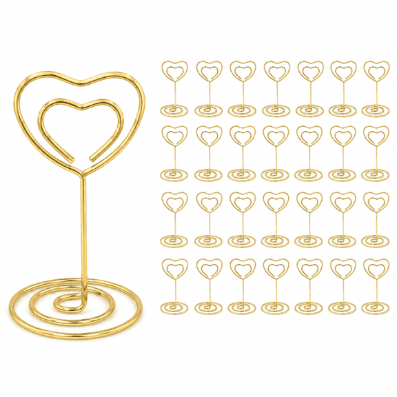 30 Pack Gold Heart Place Card Holders, picture holders for tables, photo card holder, metal card holder Stands for Wedding Centerpieces, Party Decor & gift card bouquet