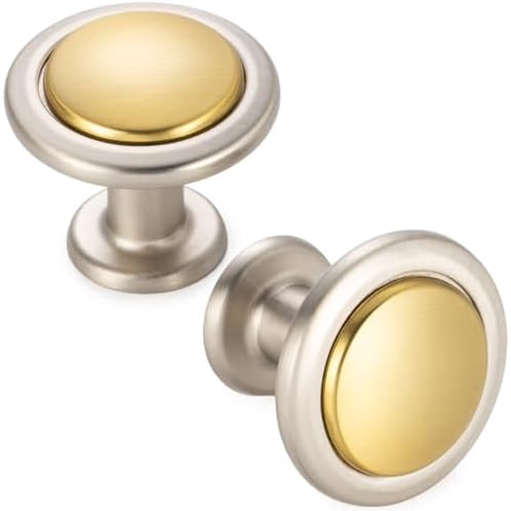 30 Pack Gold and Nickel Kitchen Cabinet Knobs Brushed Gold and Silver Drawer Knobs 1960 Round Single Hole Cabinet Pulls for Cabinets Drawers Dresser Cupboard Bedroom Bathroom