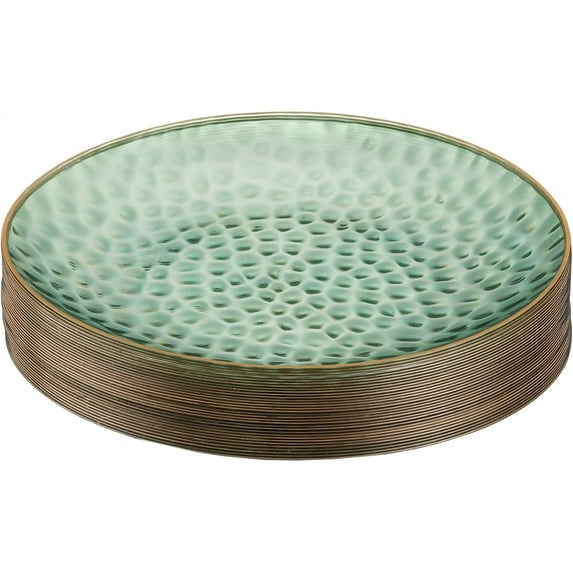 30 Pack Hammered Plastic Plates Heavyweight Disposable Plastic Plates Elegant Clear Hammered Rim Platsic Party Dishes (Hamered Clear With Gold Rim, 7'' INCH PLATES)