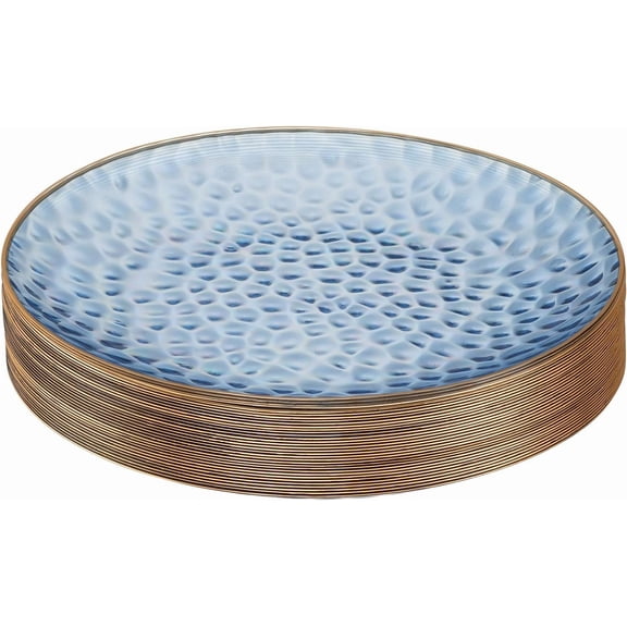 30 Pack Hammered Plastic Plates Heavyweight Disposable Plastic Plates Elegant Clear Hammered Rim Platsic Party Dishes (Hamered Clear With Gold Rim, 7'' INCH PLATES)