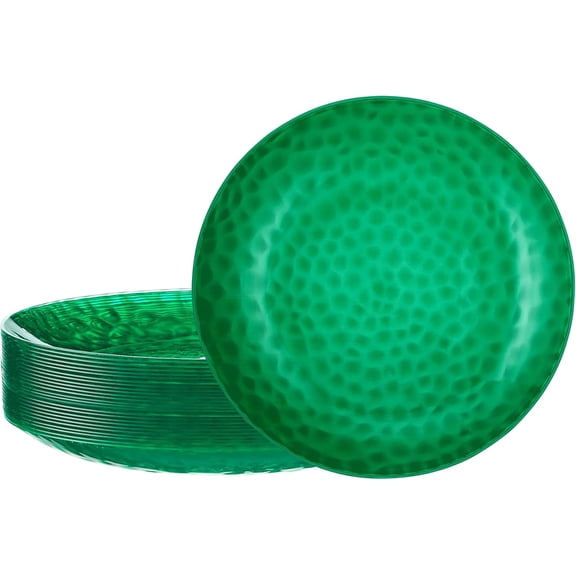 30 Pack Hammered Plastic Plates Heavyweight Disposable Plastic Plates Elegant Clear Hammered Rim Platsic Party Dishes (Hamered Clear With Gold Rim, 7'' INCH PLATES)