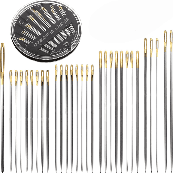 30 pack Hand Sewing Needles, 6 Sizes Large Eye Embroidery Needles for DIY Craft, Large Eye Stitching Needles Metal Sewing Needle Easy to Thread