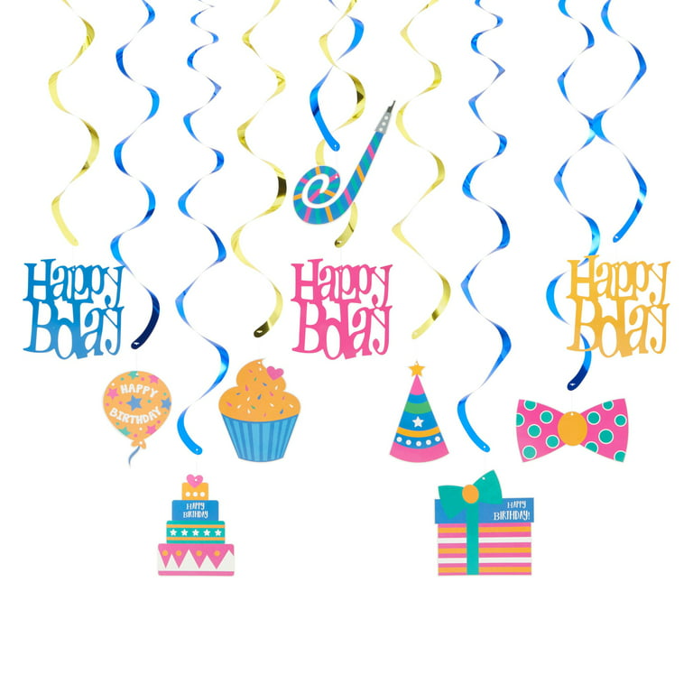 30-Count Swirl Decorations -Happy Bday Party Whirl Streamers - Happy Birthday Pa