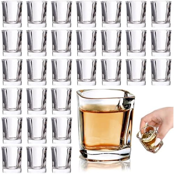 30 Pack Heavy Base Shot Glasses Set, 2.2 oz Clear Whiskey Glasses, Square Shot Glass Bulk, Small Thick Glass Cups for Vodka Tequila Espresso Liquor, Supplies for Bar Party