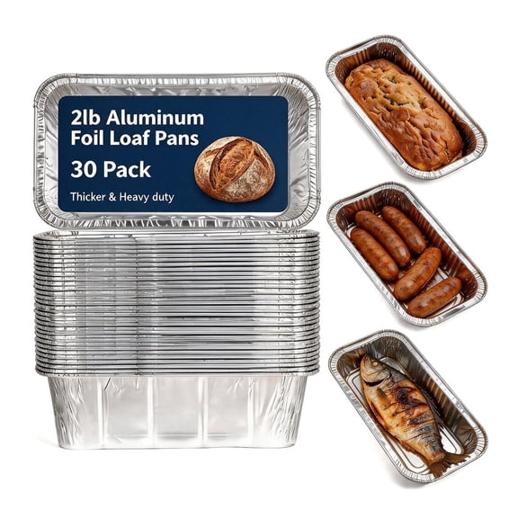 RIOFLY 30 Pack Disposable Aluminum Loaf Pans, Extra Thick 2Lb Foil Baking Pans for Ovens, Banana Bread, Meatloaf and Freezer Storage, 8.5 x 4.5 inch