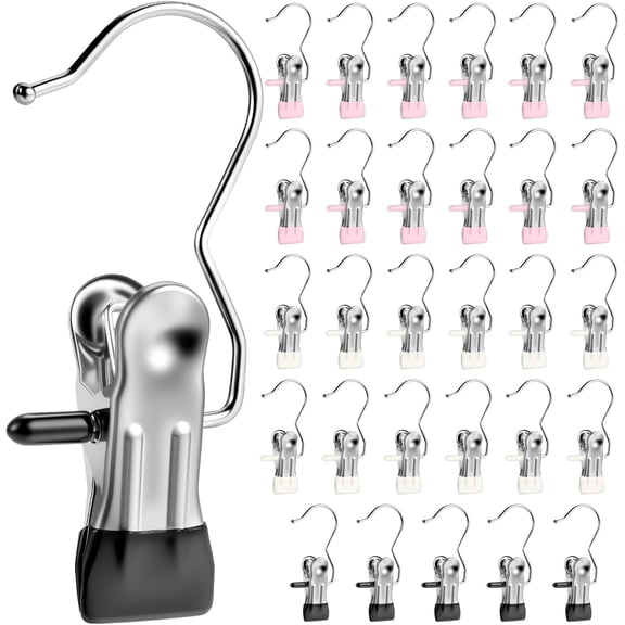 30 Pack Heavy Duty Clothes Pins, Boot Hangers for Closet, Laundry Hook Clips Clamps for Closet Organizer Pants Hats Socks Towels Clips, Clothespins Hanger for Travel Handbag Legging