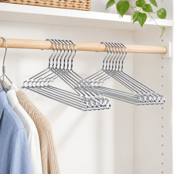 30 Pack Heavy Duty Metal Clothes Hangers, Chrome Finish, Space Saving Design