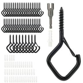 LANGSONGHONG 30 Pcs Heavy Duty Metal Hooks for Outdoor Lights - Windproof Screw-in Hangers with Safety Lock Buckle, Black Plant Hooks for Patio, Christmas Decorations, Ceiling String Lights
