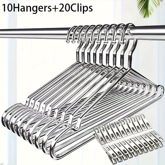 30-Pack Heavy Duty Stainless Steel Hangers, Non-Slip Rust-Resistant Space-Saving with Shoulder Grooves, Polished Durable Hangers for Coats Dresses Home Storage