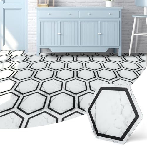 30-Pack Hexagon Peel and Stick Flooring Tile Marble Look, Self Adhesive Waterproof Vinyl Floor Tile for Kitchen Bathroom Living Room Bedroom, 11.8" x 10.2" White Marble