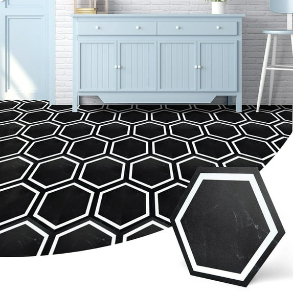 30-Pack Hexagon Peel and Stick Flooring Tile Marble Look, Self Adhesive Waterproof Vinyl Floor Tile for Kitchen Bathroom Living Room Bedroom, 11.8" x 10.2" Black Marble