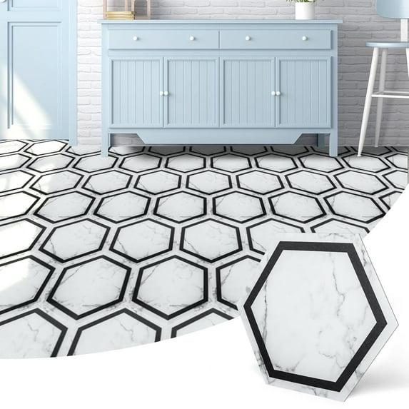 30-Pack Hexagon Peel and Stick Flooring Tile Marble Look, Self Adhesive Waterproof Vinyl Floor Tile for Kitchen Bathroom Living Room Bedroom, 11.8" x 10.2" White Marble