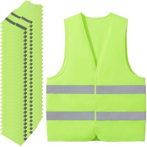 30 Pack High Visibility Vest, Safety Reflective Vest with 2 Reflective Strips, Hi Vis Security Mesh Vest Adjustable Size for Men Women Outdoor Construction Work (Fluorescent Green)