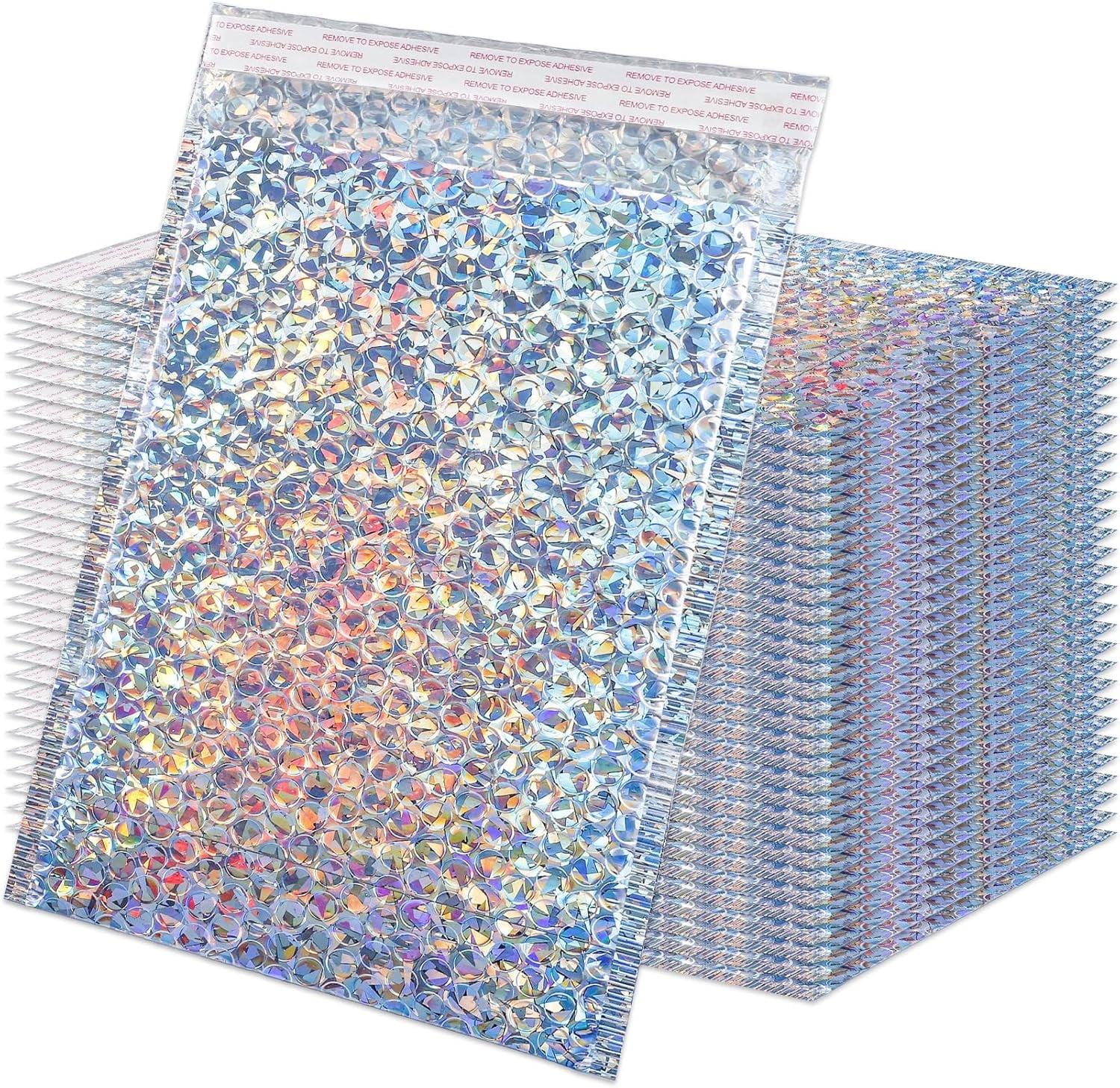 30 Pack Holographic Bubble Mailers,Metallic Mailing Envelopes Bubble Padded,Waterproof Self Sealing Poly Padded Envelope,Cushion Envelopes for Shipping Mailing Packing,11 x 7 Inch,Silver