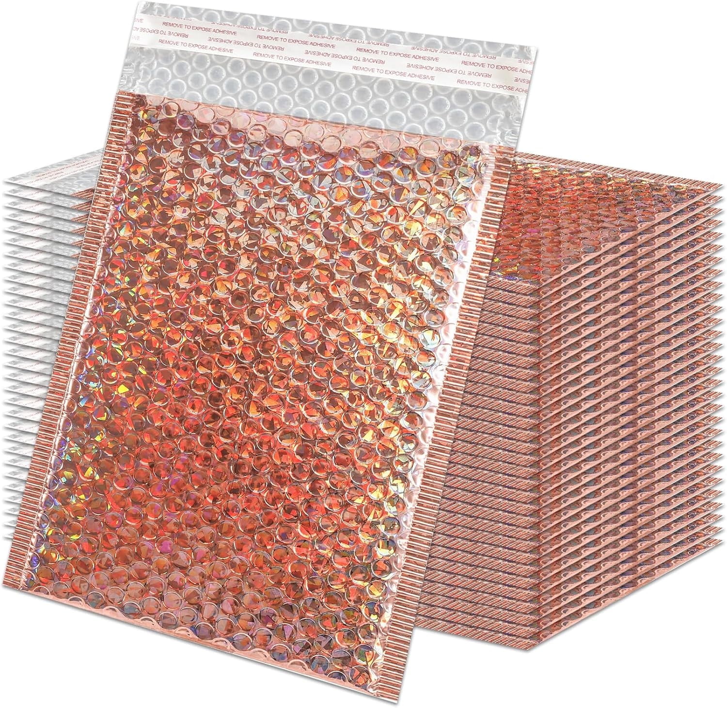 30 Pack Holographic Bubble Mailers,Waterproof Self Sealing Poly Padded Envelope,Metallic Mailing Envelopes Bubble Padded,Cushion Envelopes for Shipping Mailing Packing,11 x 7 Inch,Rose Gold