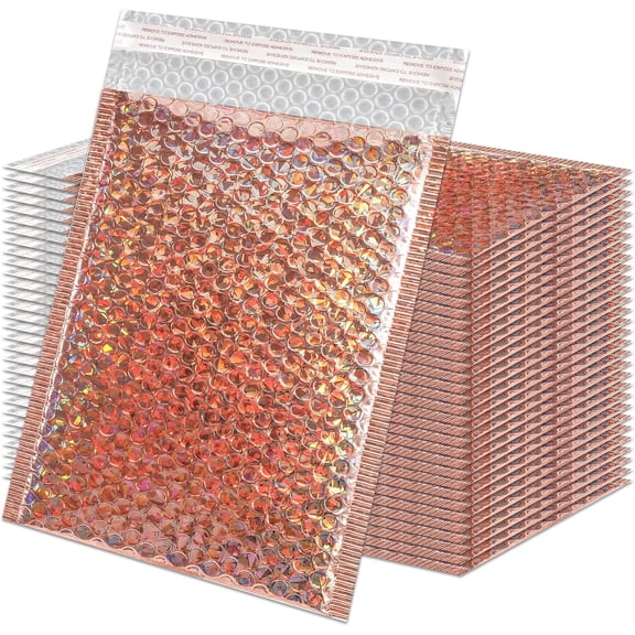 30 Pack Holographic Bubble Mailers,Waterproof Self Sealing Poly Padded Envelope,Metallic Mailing Envelopes Bubble Padded,Cushion Envelopes for Shipping Mailing Packing,11 x 7 Inch,Rose Gold