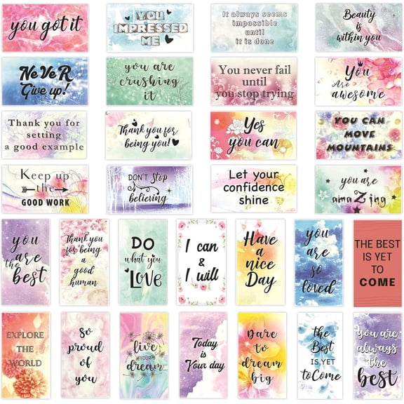 30 Pack Inspirational Quote Cards with Positive Affirmations, Motivational Greeting Cards for Encouragement, 2"x3.5" Mini Card Set