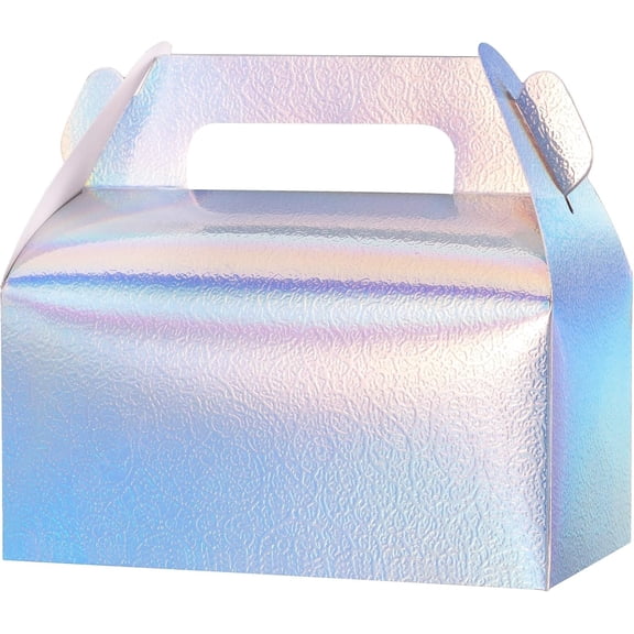 30 Pack Iridescent Party Favor Bag Boxes, Goodie Boxes for Treats Cookies Candies, Ideal Theme Birthday Party, 6.5x3.5x3.5 Inches